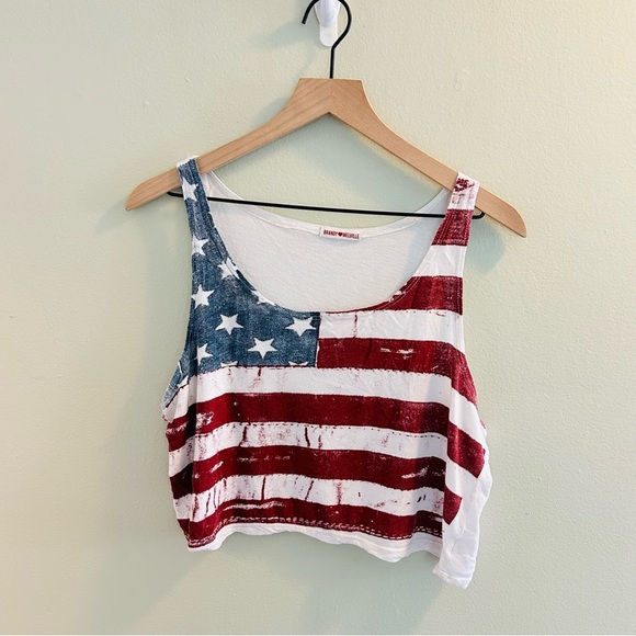 Brandy Melville American Flag Crop Tank Top USA Red White Blue America Patriotic - Picture 2 of 8